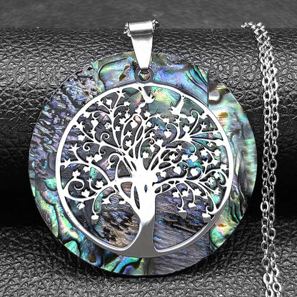 Tree of Life Stainless Steel Abalone Shell Natural Necklace