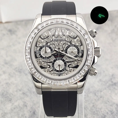 Movement Quartz Chronograph Sapphire Glass Gemstone Dial Luxury Waterproof Wristwatch