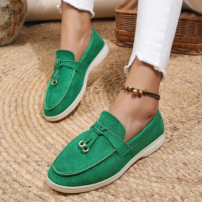 Lefu  Soft Leather Retro Lazy Flat Bottom Shoes