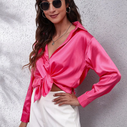 Solid Satin Shirt Long Sleeve Shirt