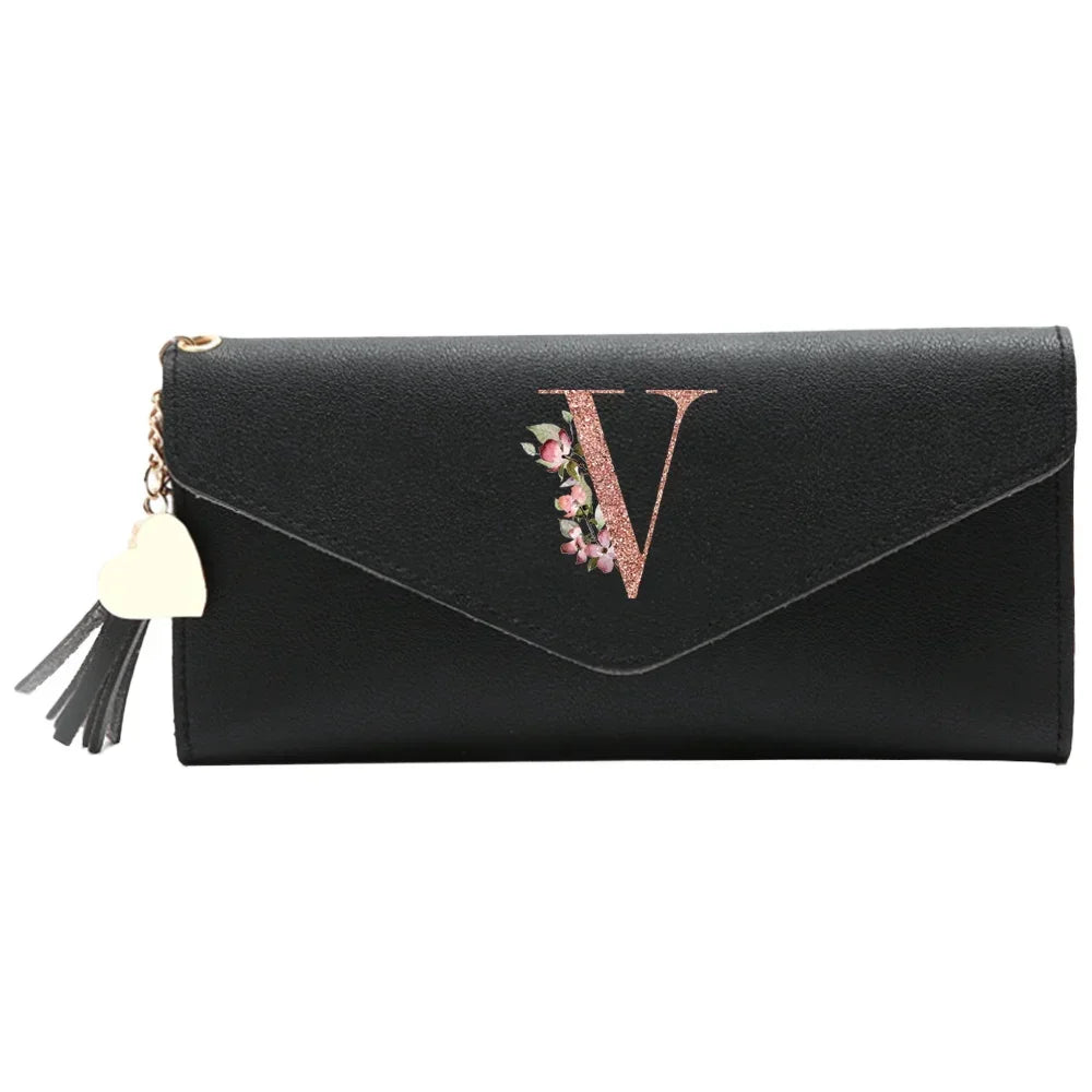 Black Small Leather Coin Rose Gold Wallet