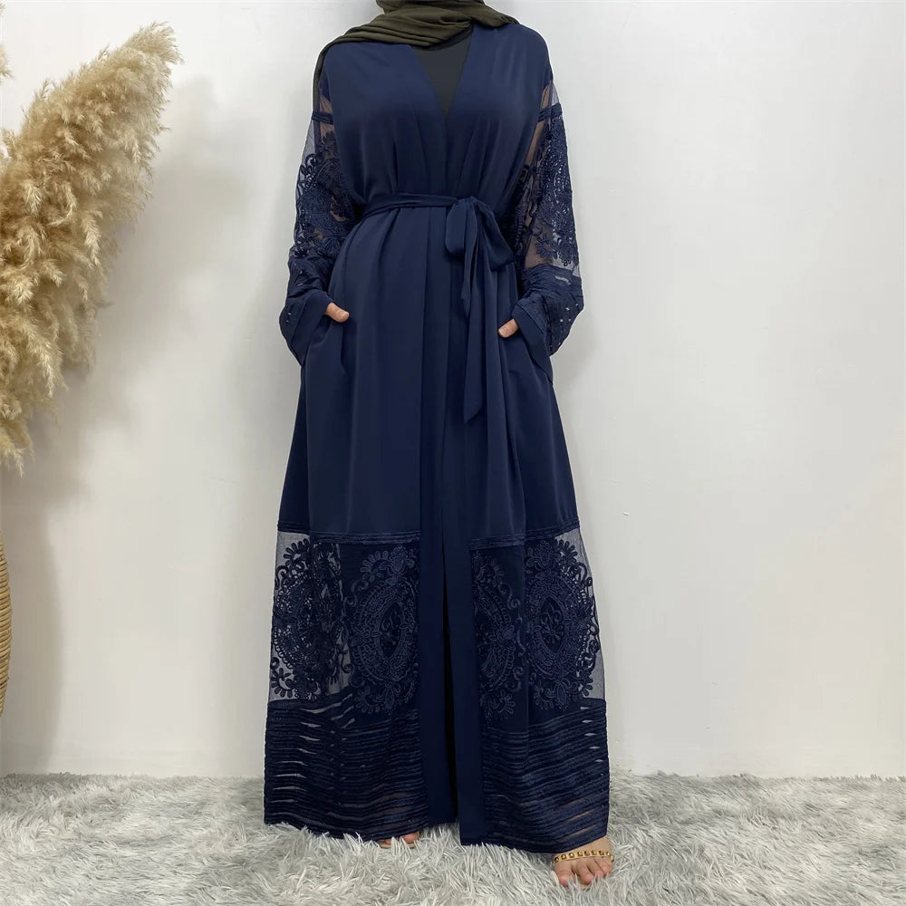 Luxury Gold Rhinestones Muslim Dress Kaftan Abaya