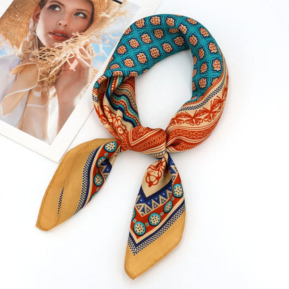 Luxury Silk Square Scarf Soft Satin Horse Hairband Hijab Headband Shawl
