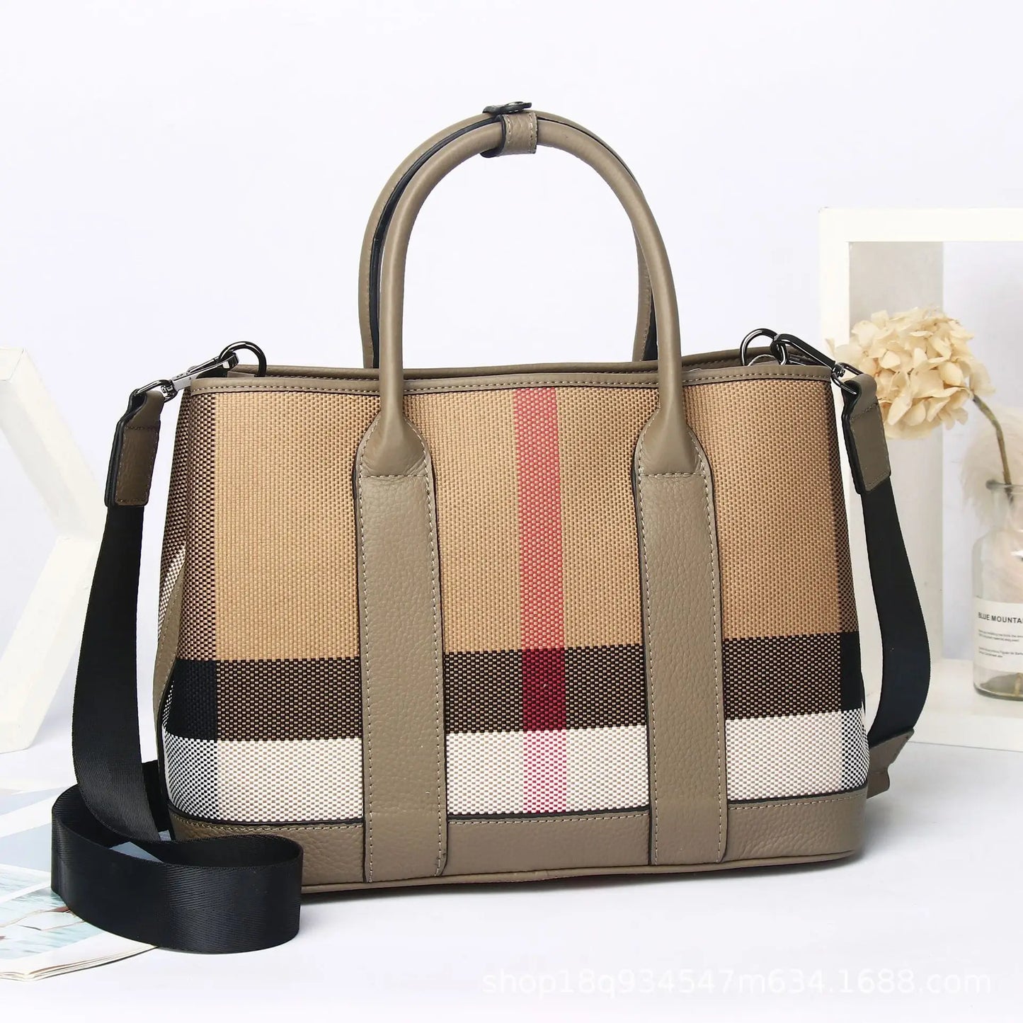 High Capacity Leather Canvas Tote Bag