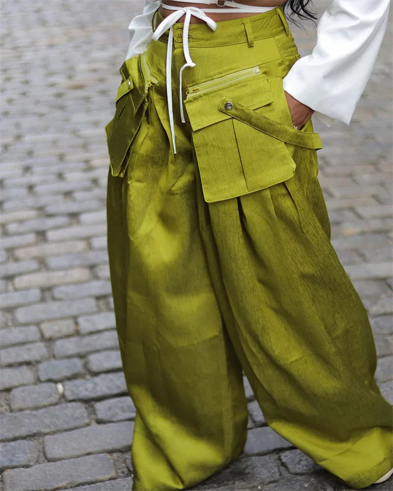 Multi-pocket Loose High Street Wide Leg Pants