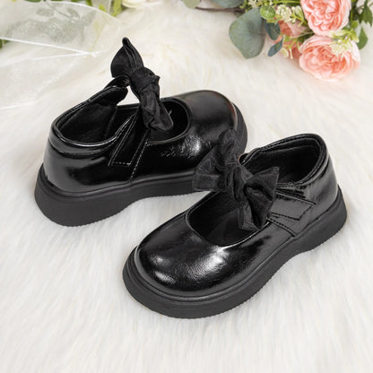 Classic Leather Spring and Autumn Bow Metal Buckle Mary Jane Shoes