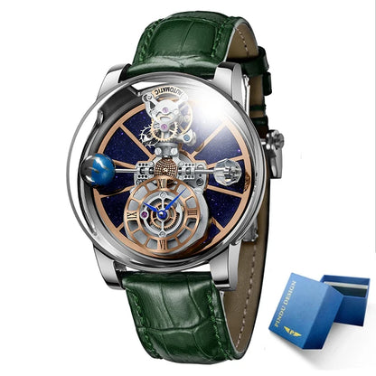 Celestial Starry Sky Curved Glass Transparent Waterproof Leather Watch