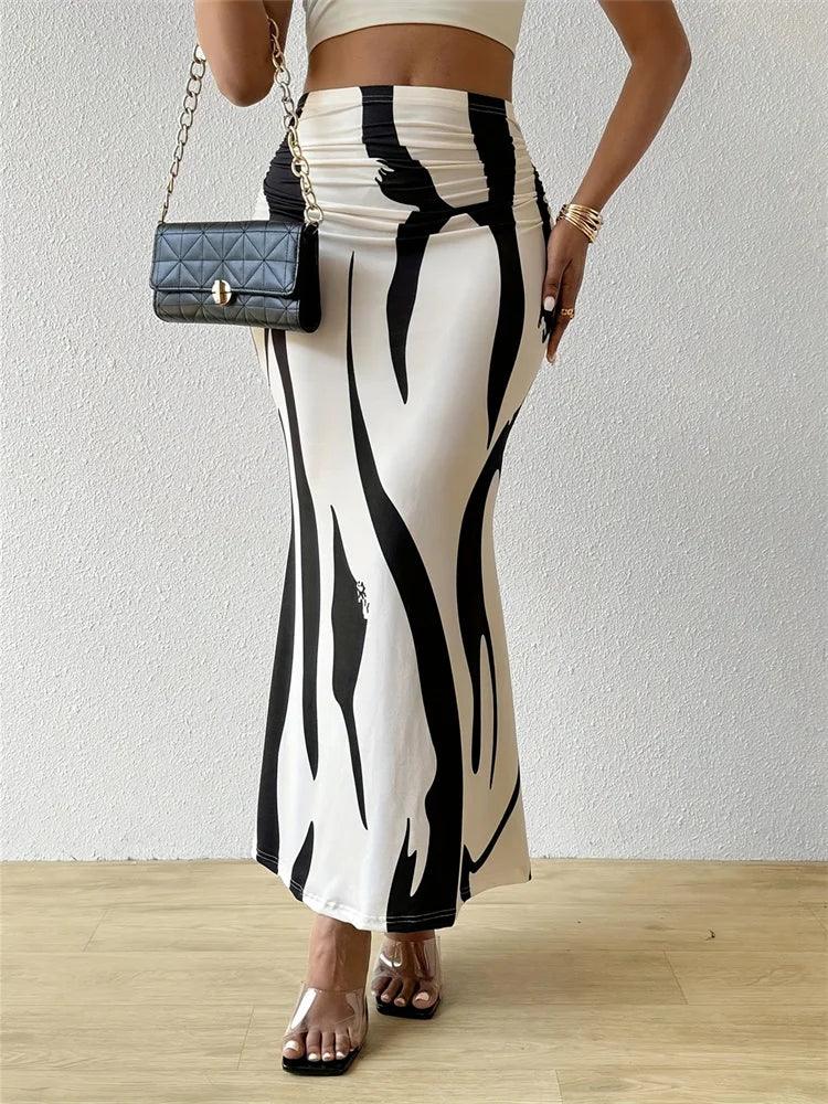 Long High Waist Zebra Slim Fit Fishtail Skirt