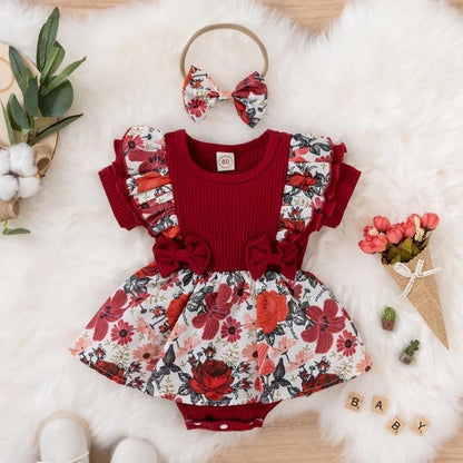 Baby Girl Bowknot Striped Jumpsuit Cotton Dress