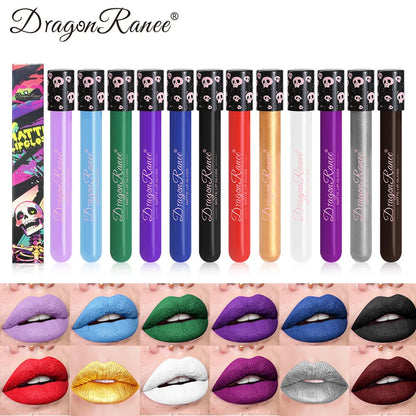 12 Color Halloween Lip Gloss Makeup Black Green Purple Waterproof Matte Lipstick