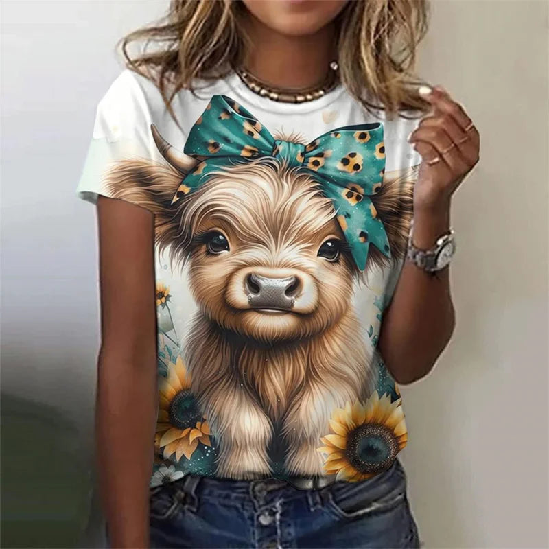 Cute Cow Donkey Pattern Flower Animals 3D Printed T Shirts