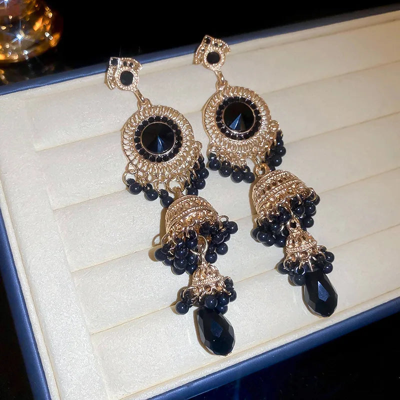 Vintage Blue Water Drop Crystal Clips Earrings