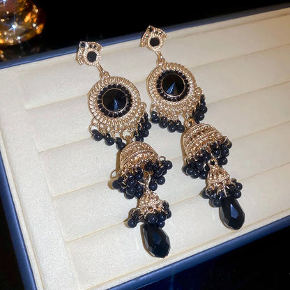 Vintage Blue Water Drop Crystal Clips Earrings