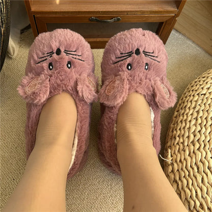 Winter Warm Home Fuzzy Fur Cotton Non Slip Grip Fluffy Lazy Slippers