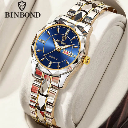 Luxury Ladies Quartz Waterproof Luminous Date Stainless Stain Wristwatch