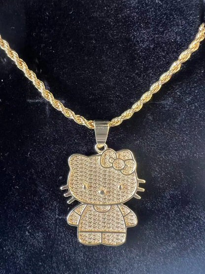 18K Gold Rope Chain Heart Pendant Necklace
