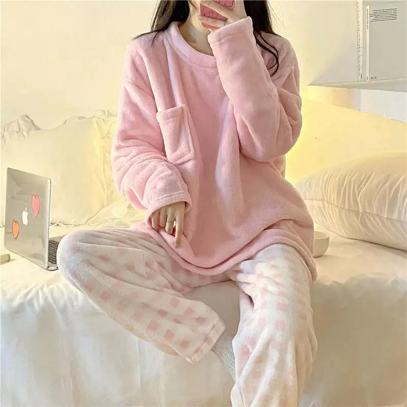 Fleece Thick Warm Pajamas Set