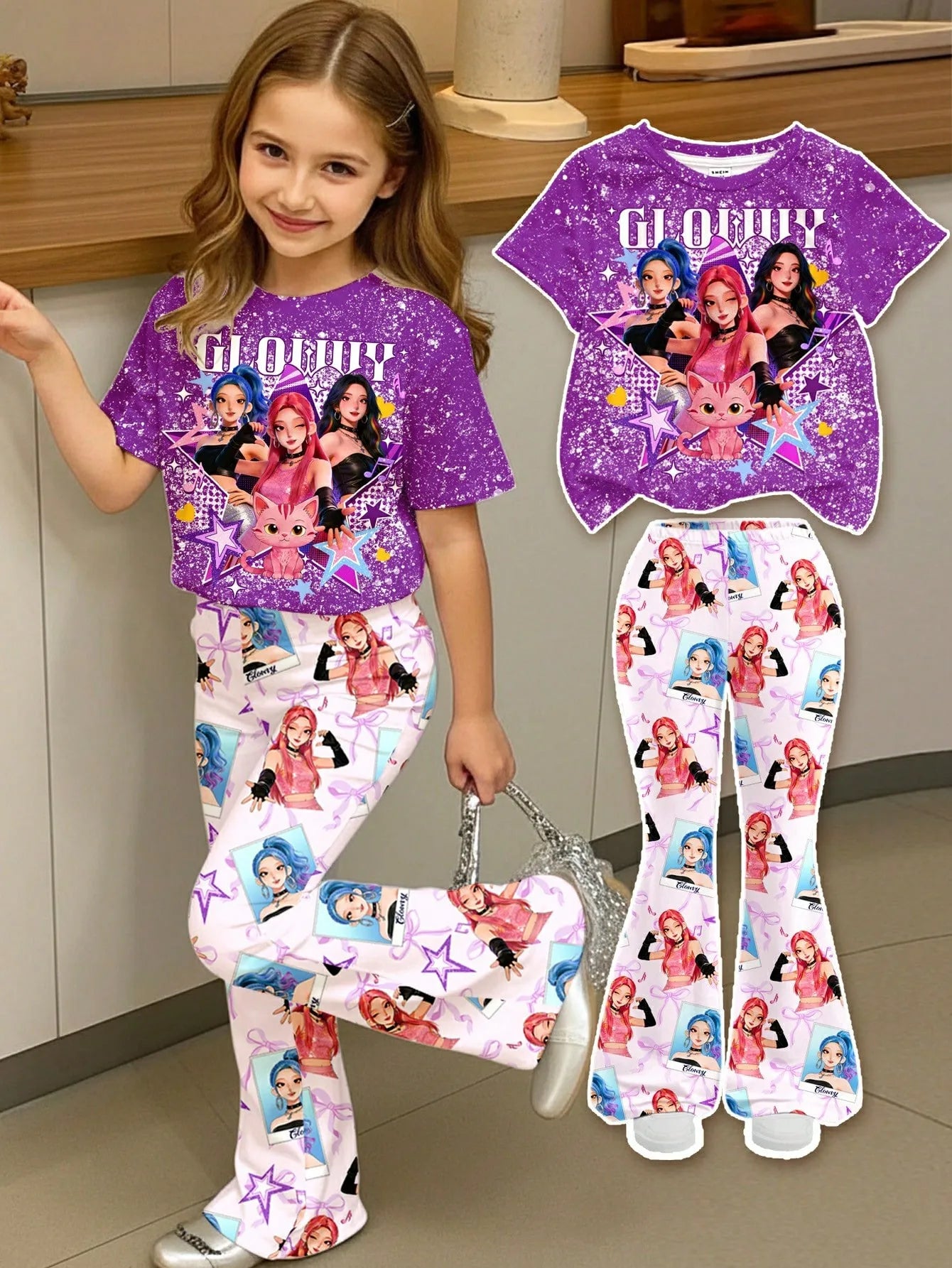 Rainbow Gradient K-Pop Idol Full Print Set Pink