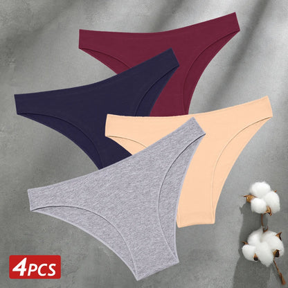 4PCS Seamless Cotton Panties Sexy Low Waist Underpants Lingerie