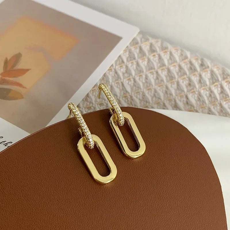 Double Loop Gold Color Geometric Earrings