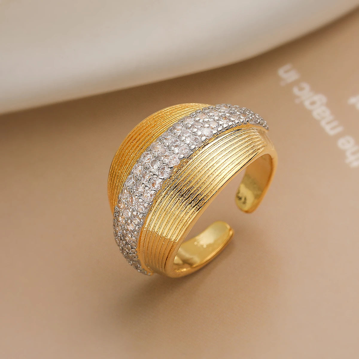 Gold/Silver Geometric Shiny AAA CZ Inlay Copper Rings