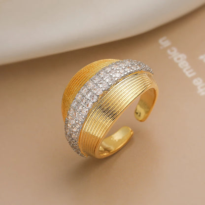 Gold/Silver Geometric Shiny AAA CZ Inlay Copper Rings